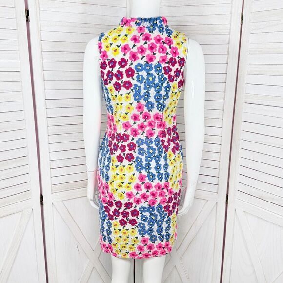 Talbots Petite Floral Eyelet Ruffle Trim Neck Sleeveless Dress White Multi 2P - Picture 6 of 15